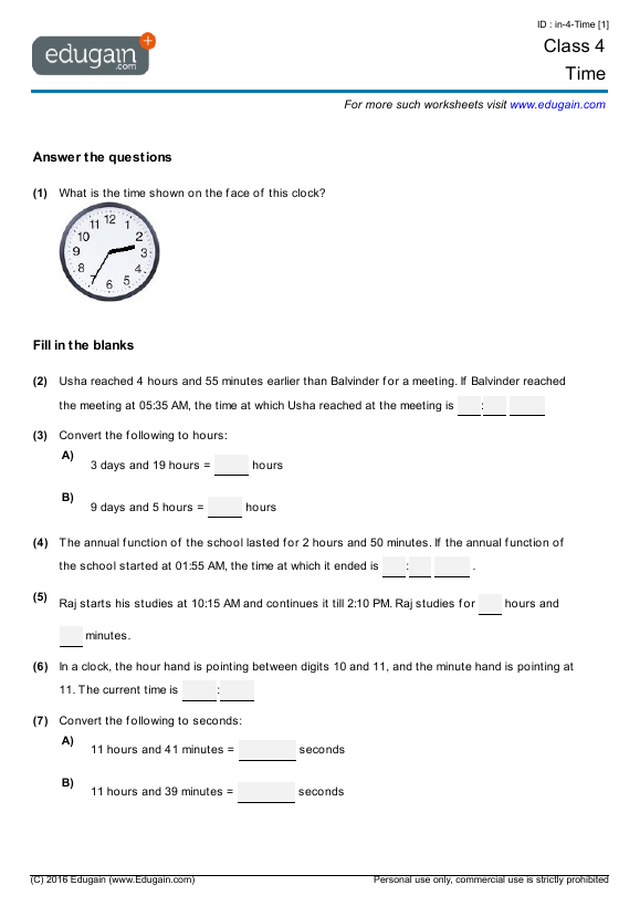 year 4 time worksheets pdf