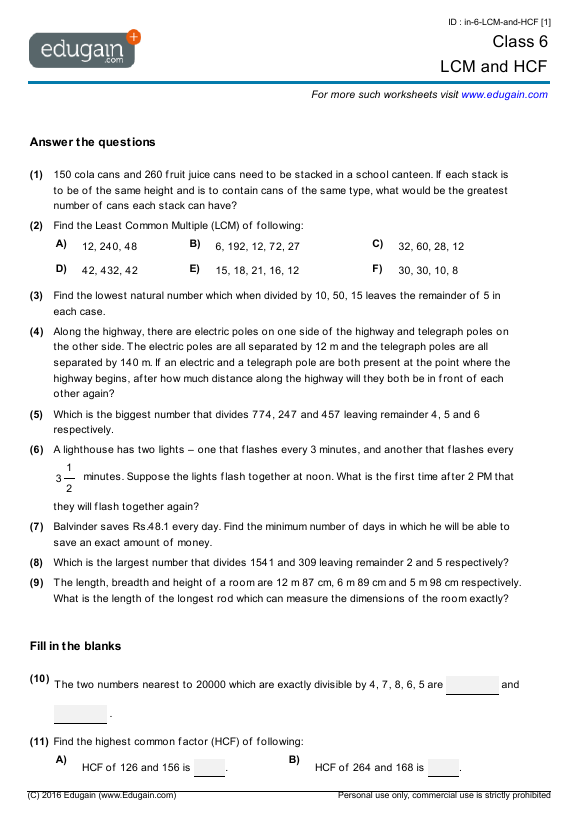 problem solving questions on hcf and lcm