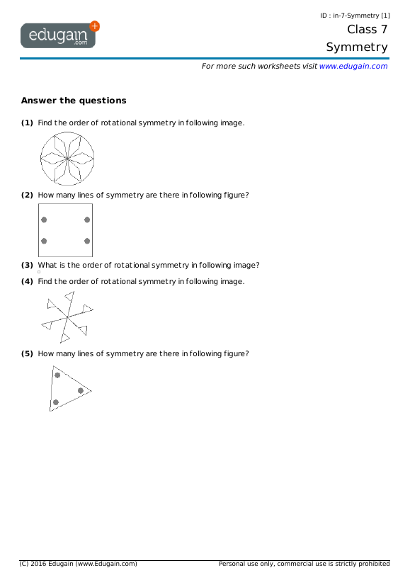year 7 symmetry math practice questions tests worksheets quizzes assignments edugain uk